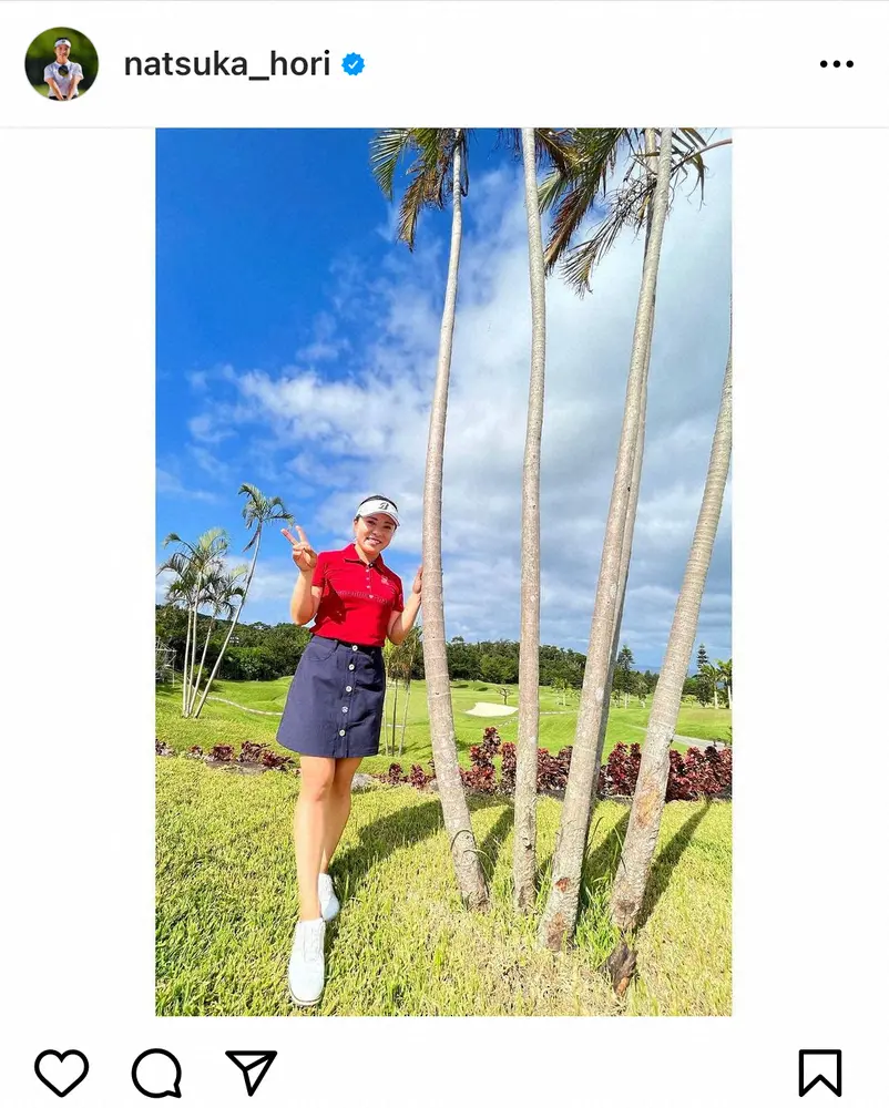 【画像・写真】女子ゴルフ・堀奈津佳「こんなに足が長く撮れた事が嬉しくて…」　ミニスカゴルフウエア姿披露に反響