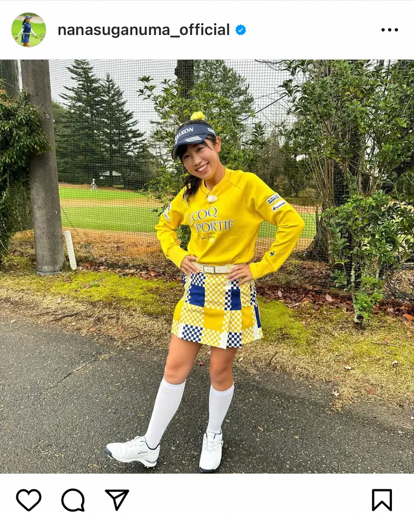 【画像・写真】女子ゴルフ・菅沼菜々　ミニスカゴルフウエア姿披露　鮮やか黄色コーデに「どこのアイドルですか？」の声