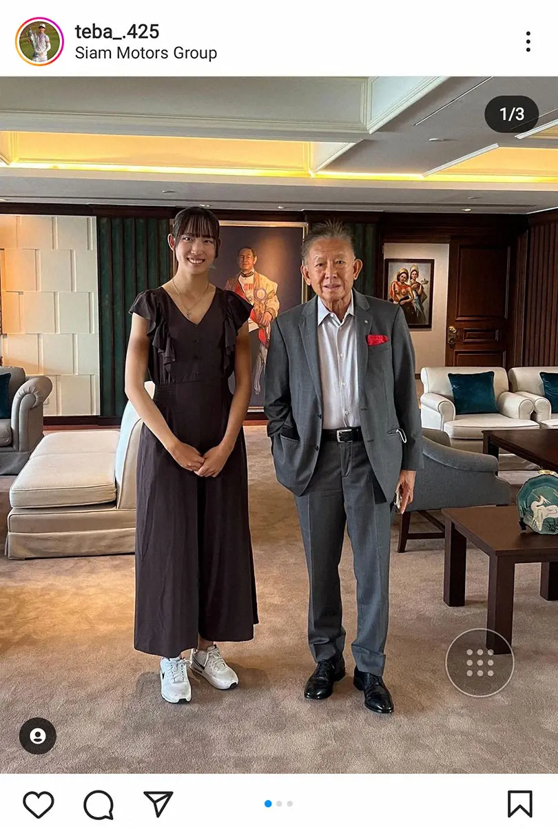 【画像・写真】馬場咲希　タイの自動車王表敬訪問　ドレッシーな私服姿に「脚長っ！」「顔ちっさ！」の声