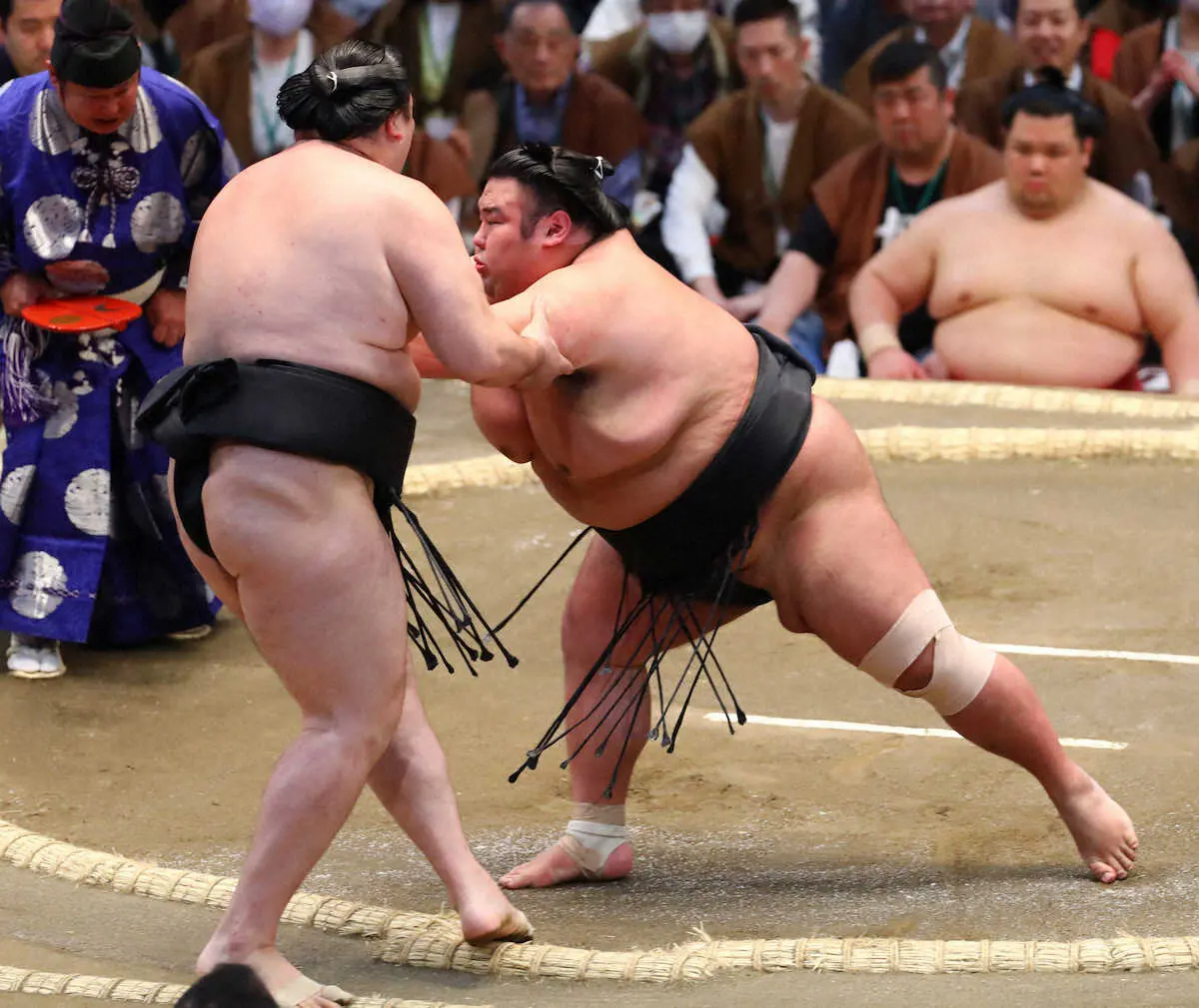 【画像・写真】貴景勝、左膝の不安払拭　竜電を土俵際まで吹っ飛ばす