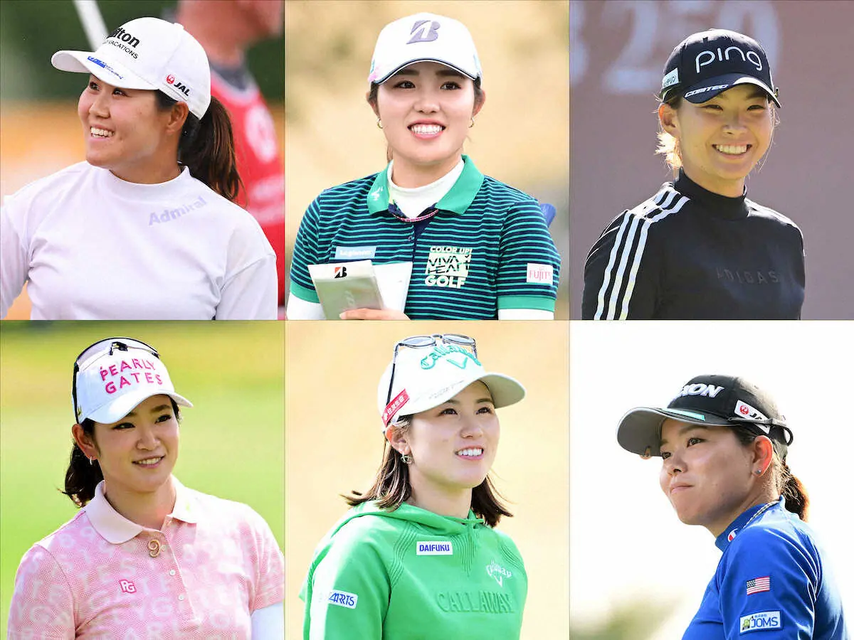 【画像・写真】ロッテ選手権に出場する（左上から時計回り）畑岡、古江、渋野、勝、西村、原（GettyImages）