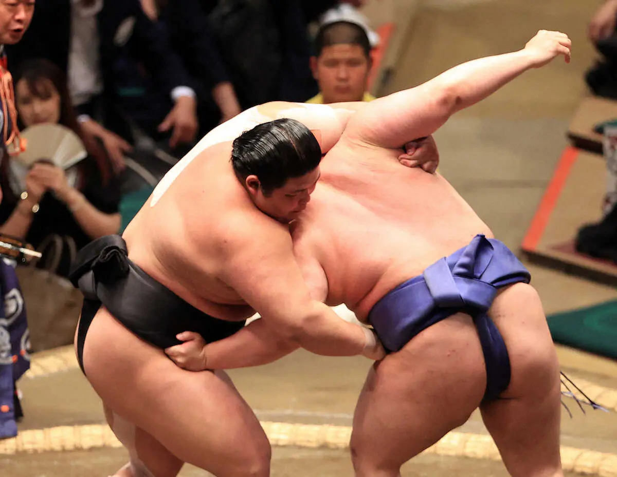 【画像・写真】十両・落合が4連勝　左膝にテーピングも「大丈夫」不安感じさせない安定感のある攻め