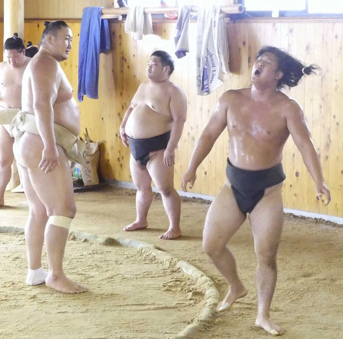 【画像・写真】【玉ノ井部屋相馬合宿】幕下・東俊隆が充実のぶつかりガッチリ　髪を振り乱し「良い稽古しました」