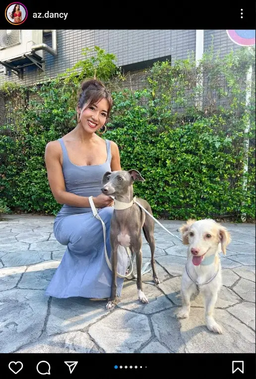 【画像・写真】ビキニフィットネス・ダンシーあずさ　愛犬とのお散歩コーデ披露に「超カッコイイ」「後ろ姿素敵過ぎ！」