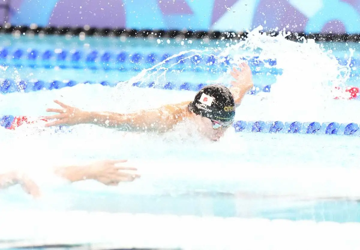 【画像・写真】＜パリ五輪・男子200メートルバタフライ予選＞力泳する寺門（撮影・岡田　丈靖）