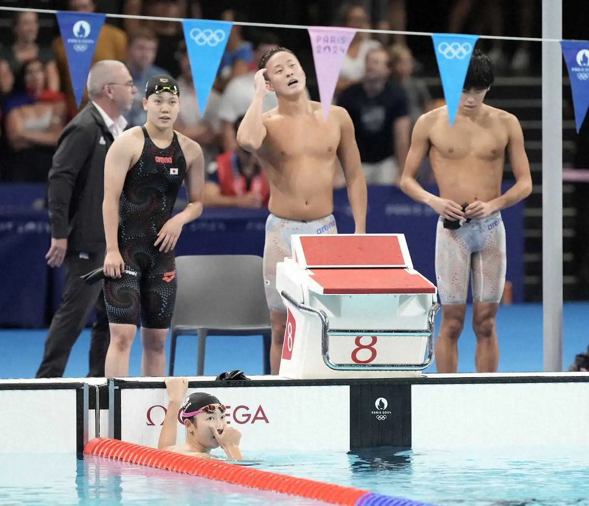 【画像・写真】混合メドレーリレー日本は8位　平泳ぎの谷口「遅すぎてびっくり。恥ずかしい。放送されなければいいのに」
