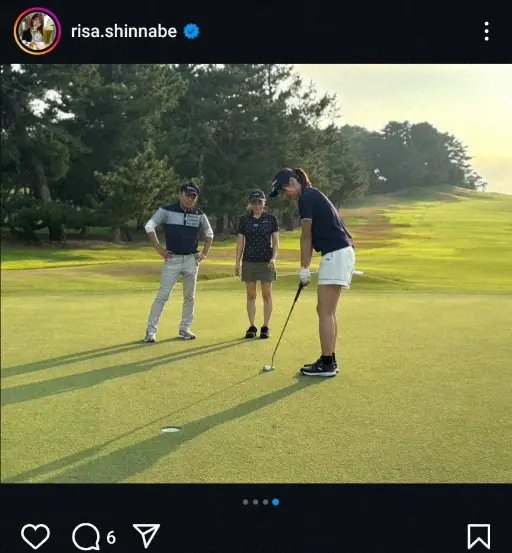 【画像・写真】バレーボール元日本代表・新鍋理沙さん　ショーパンウエア姿でラウンド「プロゴルファー風格たっぷり～」