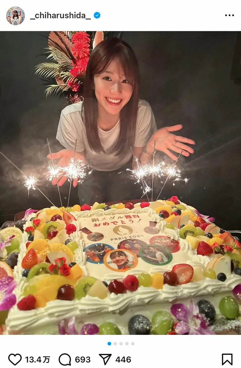 【画像・写真】“シダマツ”志田千陽“アイドル級”ショットでフォロワー数100万人突破を報告!　超巨大ケーキも