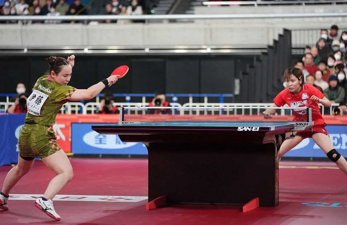 【画像・写真】【卓球】「大丈夫？」“みうみま”決戦　平野の強打が伊藤の顔面にヒット　伊藤が死闘制して4強