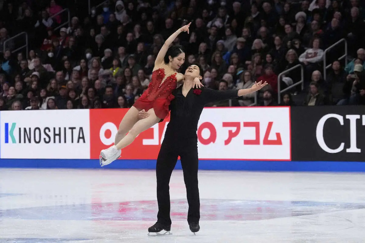 【画像・写真】ペア、フリーの演技を行う三浦璃来、木原龍一組　（AP　Photo/Charles　Krupa）