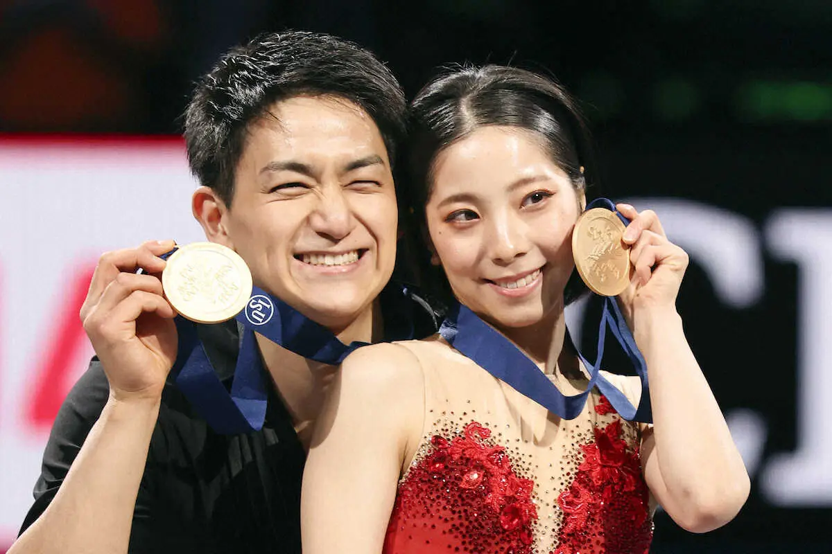 【画像・写真】フィギュアスケートの世界選手権で2年ぶり2度目の優勝を果たしたペアの三浦璃来（右）、木原龍一組