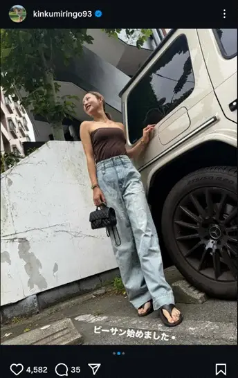 【画像・写真】キンクミ　“美デコルテ”丸出し！ベアトップ＆デニム姿披露に「鎖骨綺麗すぎ」「スタイル美しい！」