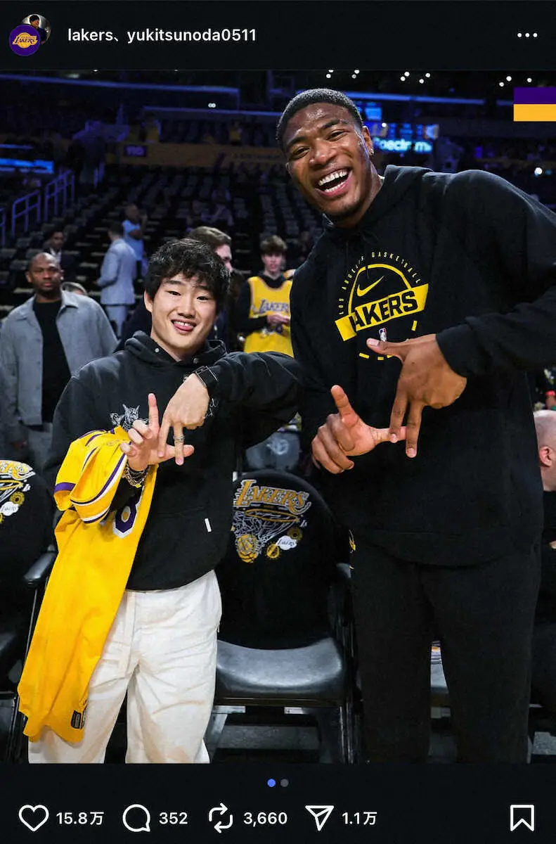 【画像・写真】八村塁　日本人F1ドライバーと笑顔の“LAポーズ”！ネット歓喜「国の宝」「F1界のYUKIと共演」