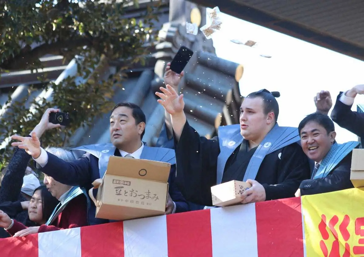 【画像・写真】大関・安青錦が豆まきに参加　昨年は十両「成長して帰ってこられた。もっと上を目指していきたい」