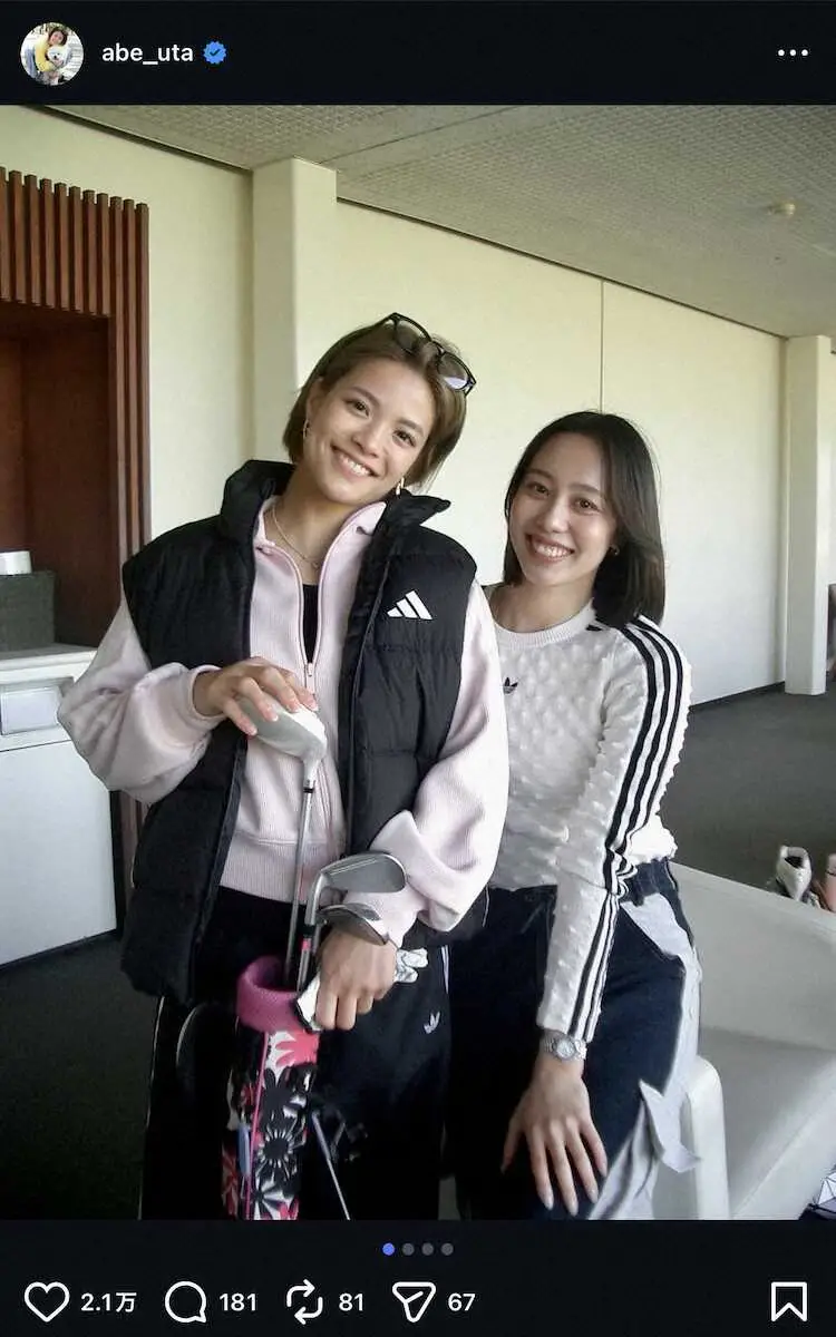 【画像・写真】金メダリスト×天才少女のゴルフ練習！阿部詩「上手くなれるように」　ネット反響！「べっぴんしゃん」