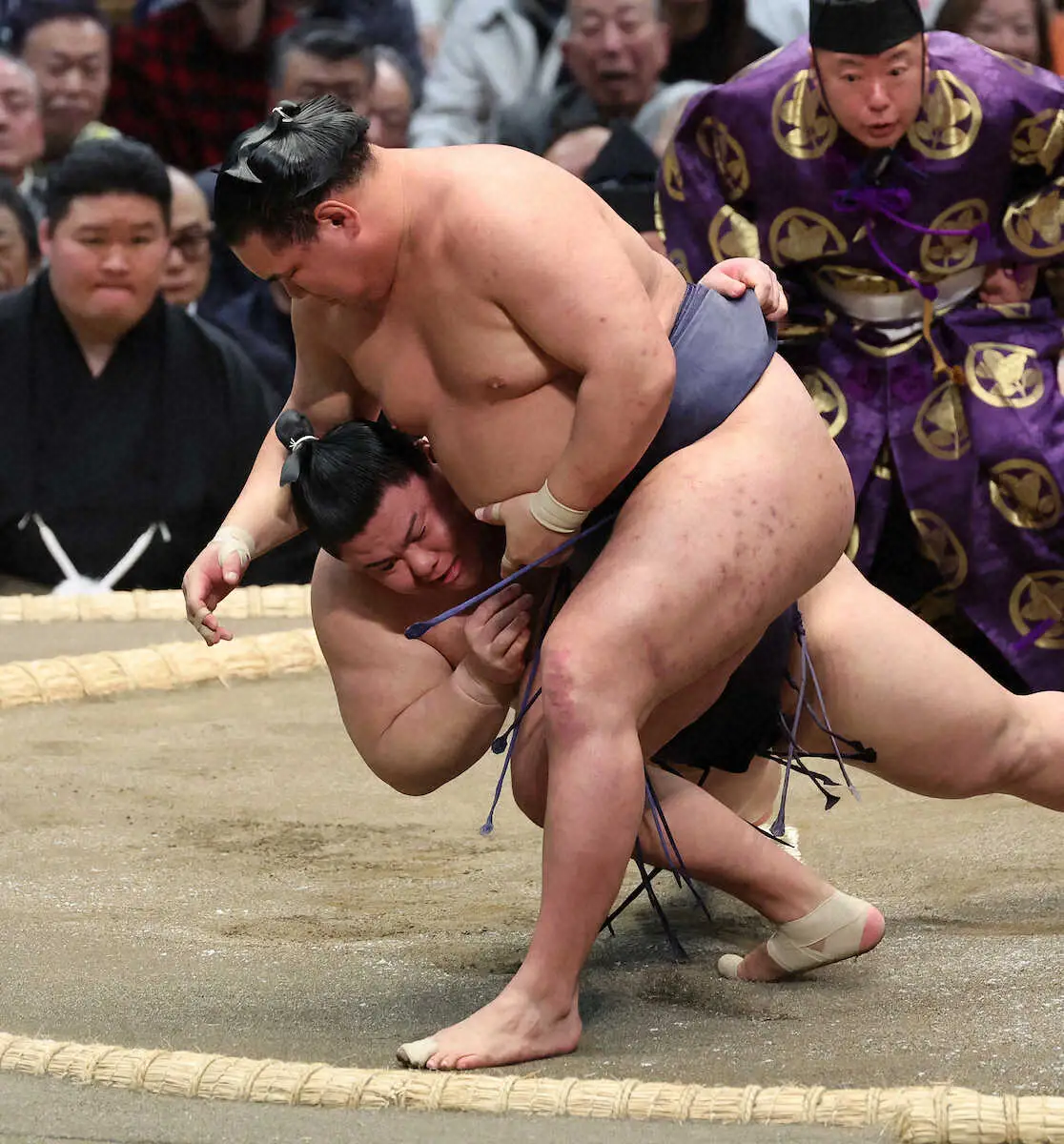 【画像・写真】大の里は横綱初挑戦の藤ノ川に引き落とされ自己ワースト並ぶ3連敗　綱獲りの安青錦は連敗回避2勝1敗